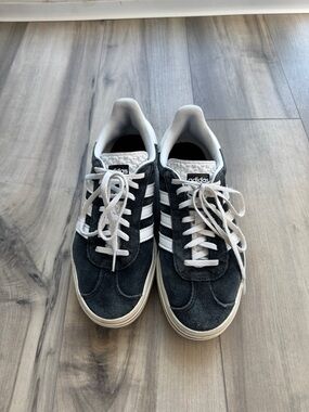 adidas Women’s Black Gazelle Suede Sneakers with White Stripes